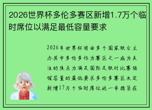2026世界杯多伦多赛区新增1.7万个临时席位以满足最低容量要求